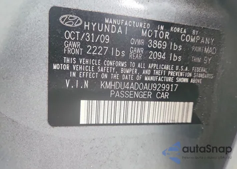 2010 Hyundai Elantra Blue z USA, uszkodzony, nr VIN KMHDU4AD0AU929917